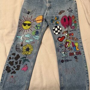 Vintage 90’s Lee riders Men’s Jeans with Colorful Hand Painted Graphics